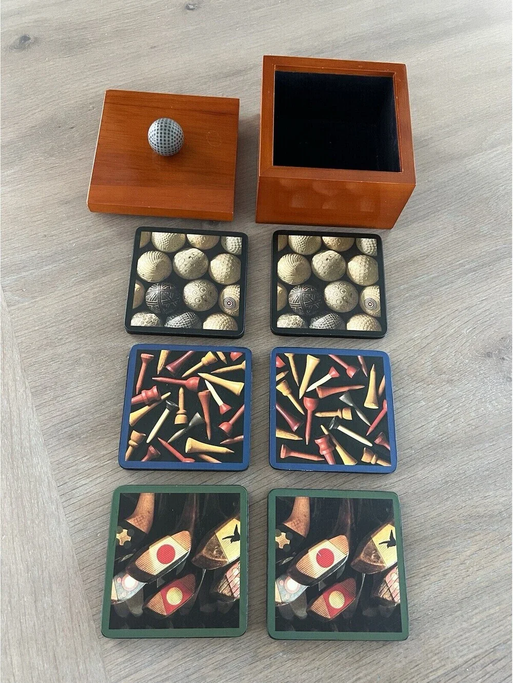 Set of 6 Golf Coasters & Holder - Vintage Golf Designs
